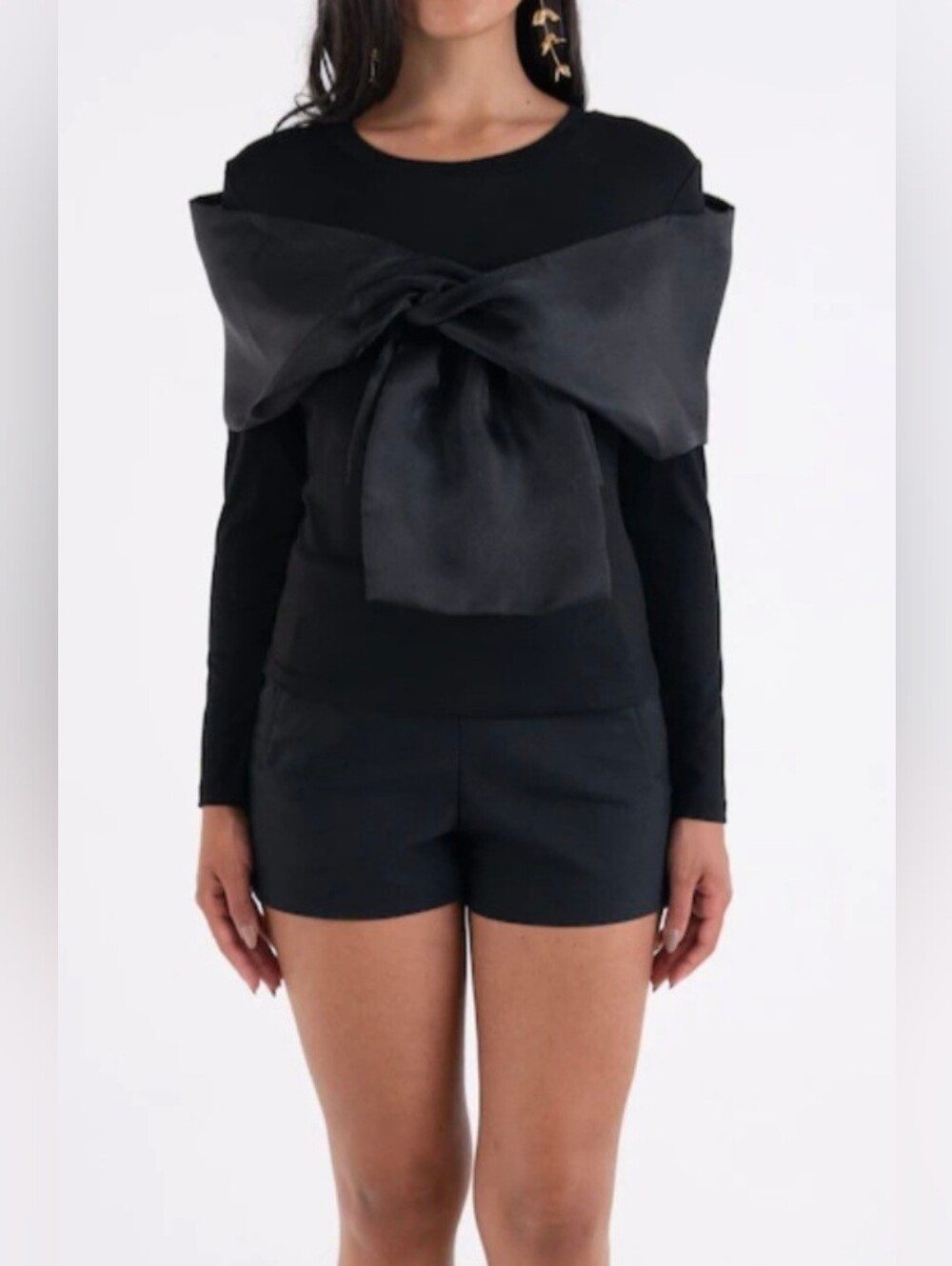 Micas Mesh Bow Top Black S NWT
